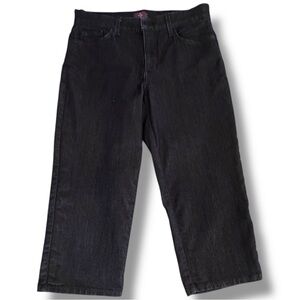 NYDJ Size 8 Black Denim High Waist Cropped Jeans w/Lift Tuck Technology